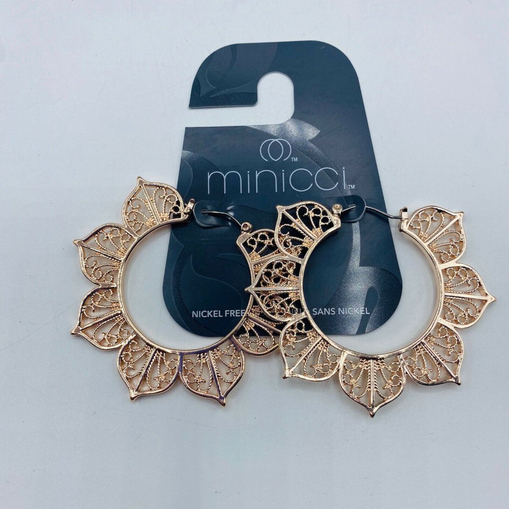 Minicci Pink Rose Goldtone Floral Hoop Earrings.Beautiful Design.